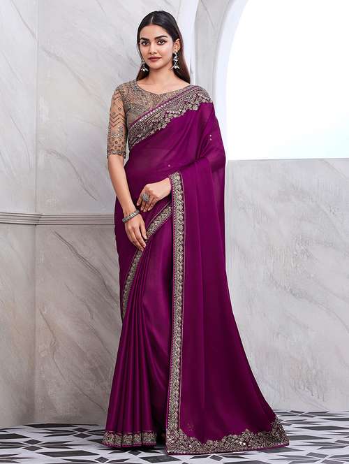 women purple embroidered saree with blouse - 21723668 - Very Small Image - 1