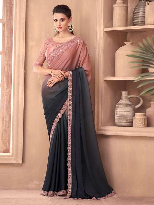 women black ombre embroidered saree with blouse - 21723702 - Very Small Image - 1
