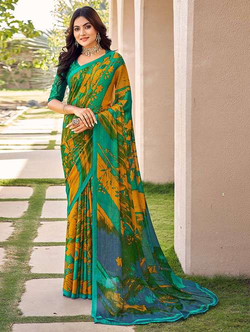 women printed bordered saree with blouse - 21723807 - Very Small Image - 1