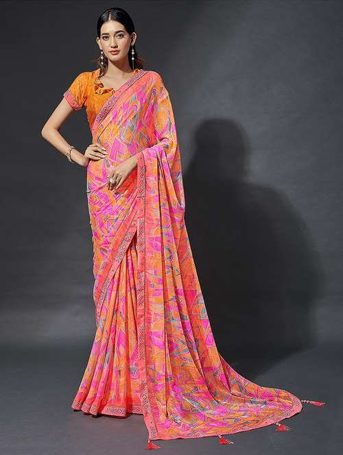 women bandhani printed bordered saree with blouse - 21723809 - Very Small Image - 1