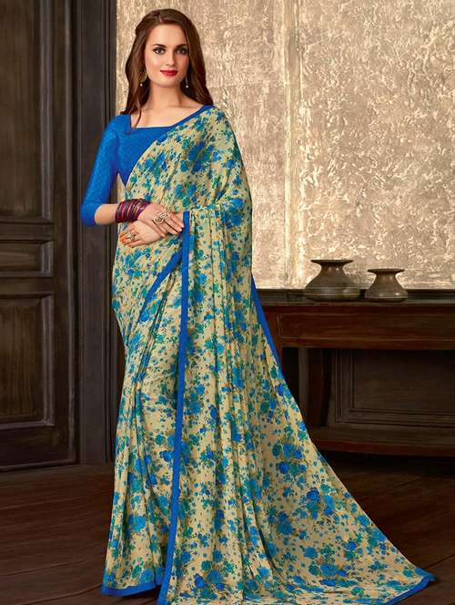 women floral printed bordered saree with blouse - 21723826 - Very Small Image - 1
