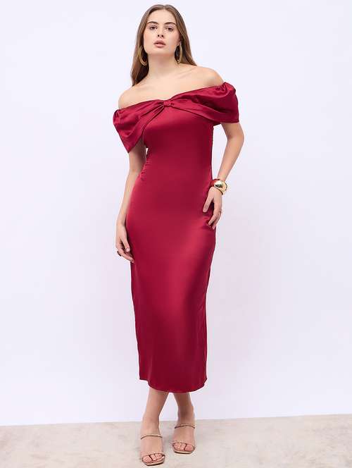 women solid off shoulder sheath dress - 21725320 - Very Small Image - 1