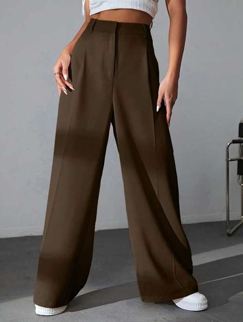 women solid high rise wide leg trouser - 21726552 - Very Small Image - 1