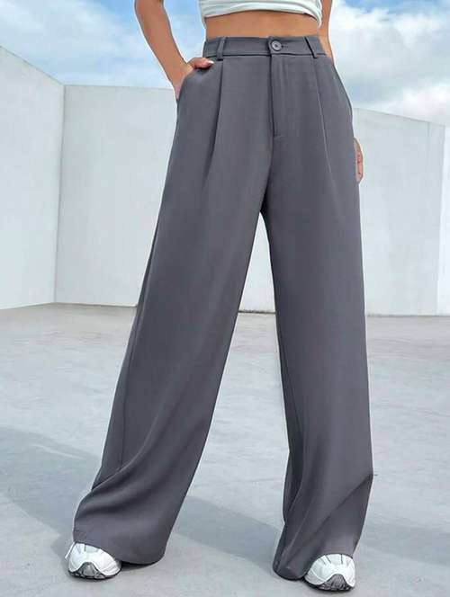 women solid high rise korean pants  - 21726680 - Very Small Image - 1