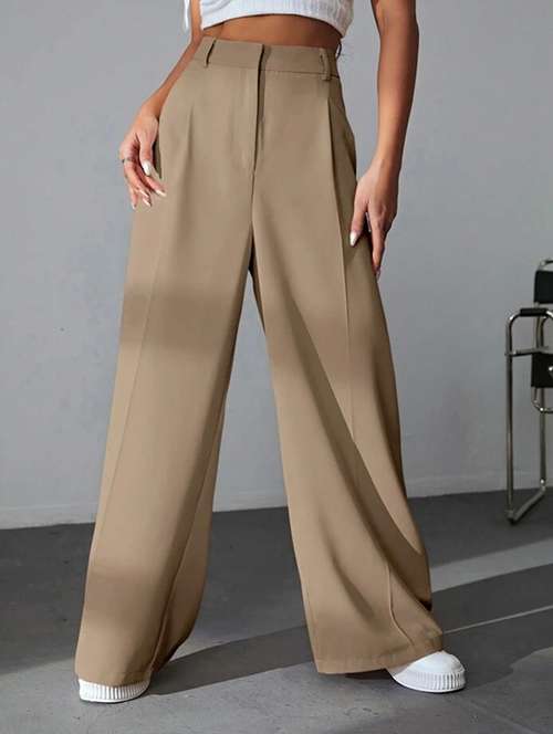 women solid high rise wide leg trouser - 21726963 - Very Small Image - 1