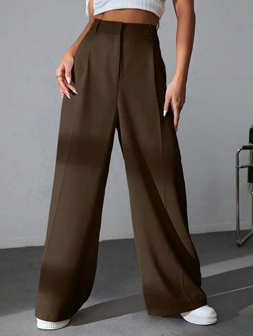 women solid high rise wide leg trouser - 21726965 - Very Small Image - 1