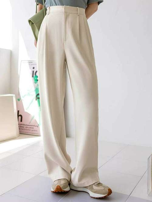 women solid high rise korean pants  - 21727044 - Very Small Image - 1