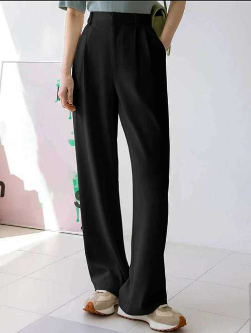 women solid high rise korean pants  - 21727101 - Very Small Image - 1