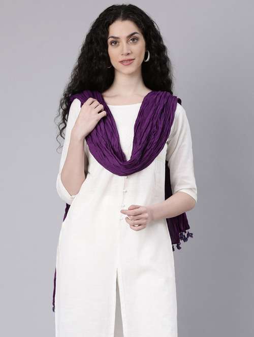 women purple solid dupatta - 21728016 - Very Small Image - 1