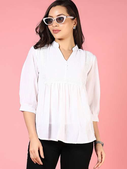 women white solid puff sleeve regular top - 21730429 - Very Small Image - 1