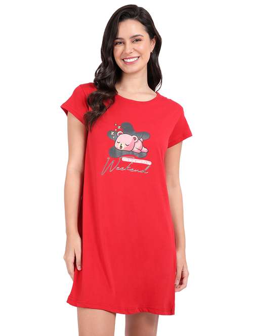 women printed round neck sleepshirt - 21730663 - Very Small Image - 1