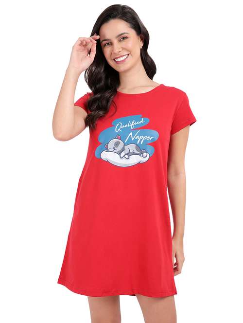 women printed round neck sleepshirt - 21730668 - Very Small Image - 1