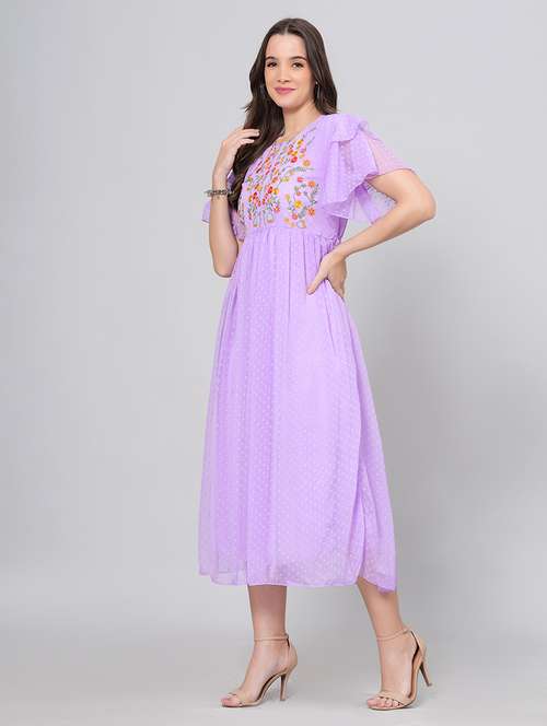 women embroidered ruflfled sleeves fit & flare dress - 21730872 - Very Small Image - 1