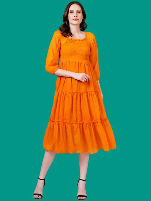 women self designed puff sleeves tiered dress - 21730888 - Very Small Image - 1