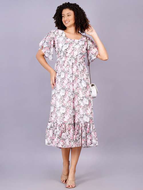 women floral print round neck tiered dress - 21731017 - Very Small Image - 1