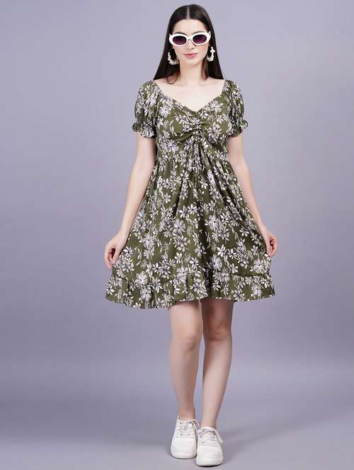 women floral print puff sleeves flared dress - 21731019 - Very Small Image - 1