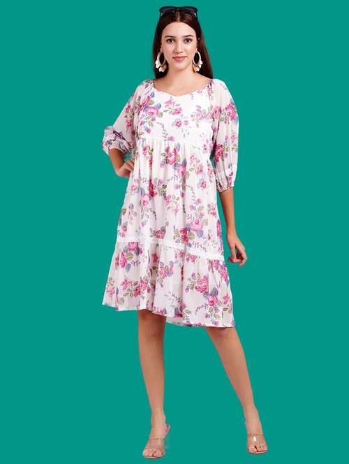 women floral print puff sleeves tiered dress - 21731058 - Very Small Image - 1