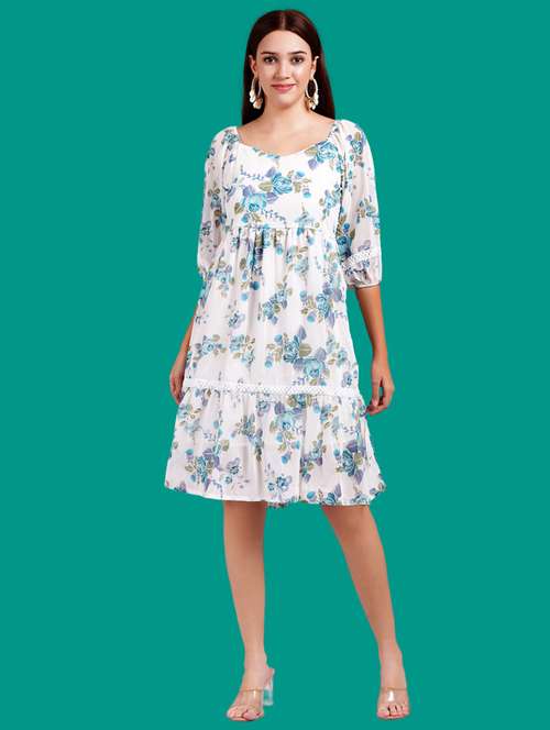 women floral print puff sleeves tiered dress - 21731059 - Very Small Image - 1