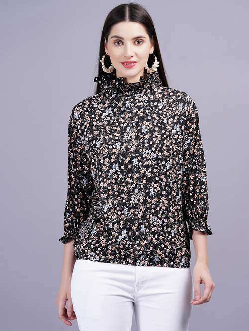 women floral print high neck regular top - 21731110 - Very Small Image - 1