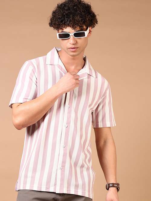 men short sleeves striped casual shirt - 21731328 - Very Small Image - 1