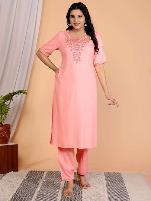 women embroidered short sleeve kurta pant set - 21732818 - Very Small Image - 1