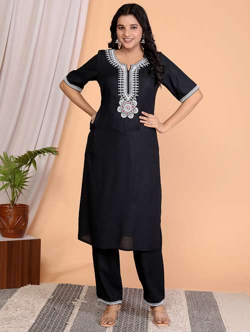 women embroidered short sleeve kurta pant set - 21732819 - Very Small Image - 1