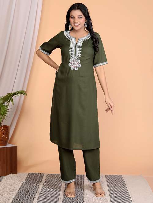 women embroidered short sleeve kurta pant set - 21732821 - Very Small Image - 1