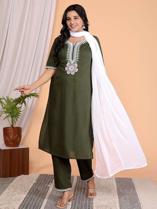 women embroidered short sleeve kurta pant with dupatta set - 21732833 - Very Small Image - 1