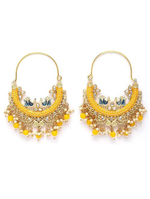 gold plated kundan and pearl chnadballi earrings - 21733289 - Very Small Image - 1