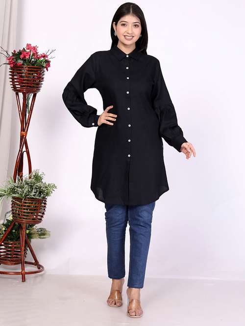 women black solid long sleeve relaxed fit shirt - 21733584 - Very Small Image - 1