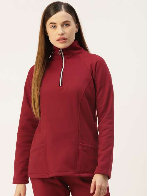 women solid long sleeves stand collar sweatshirt - 21741339 - Very Small Image - 1