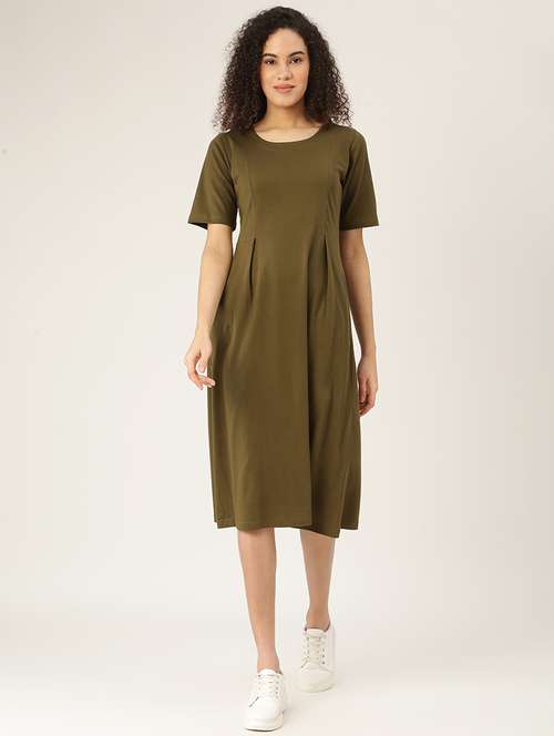 women solid round neck a-line dress - 21741812 - Very Small Image - 1