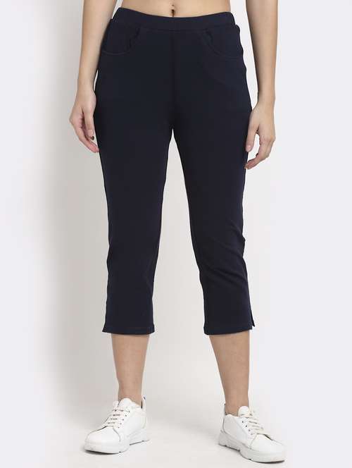 women solid mid rise slim fit capri - 21742022 - Very Small Image - 1
