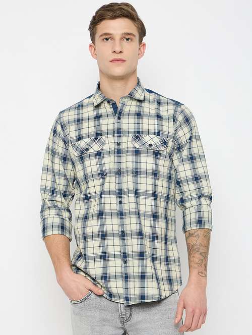 men long sleeves checkered casual shirt - 21743374 - Very Small Image - 1