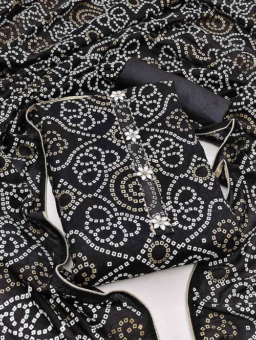 women bandhani print unstitched suit set with dupatta - 21744074 - Very Small Image - 1