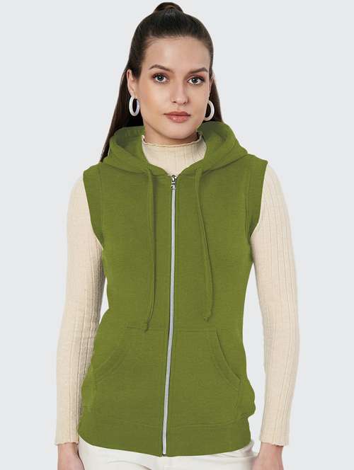 women solid sleeveless hooded regular jacket - 21748696 - Very Small Image - 1