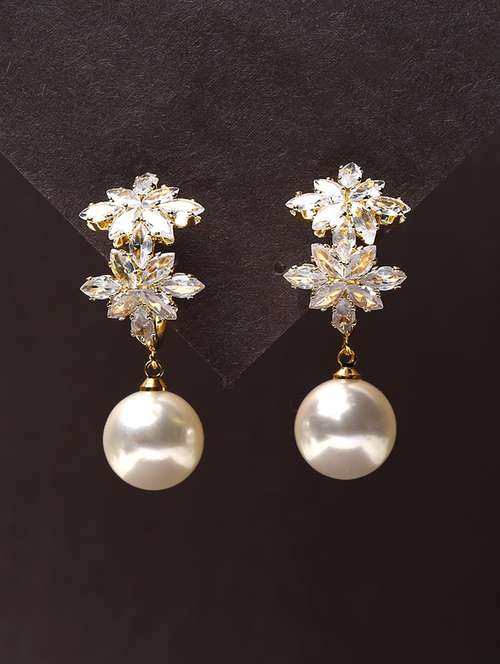 women stone studded pearl detailed drop earrings - 21750830 - Very Small Image - 1