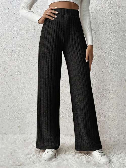women solid high rise wide leg trouser - 21764162 - Very Small Image - 1