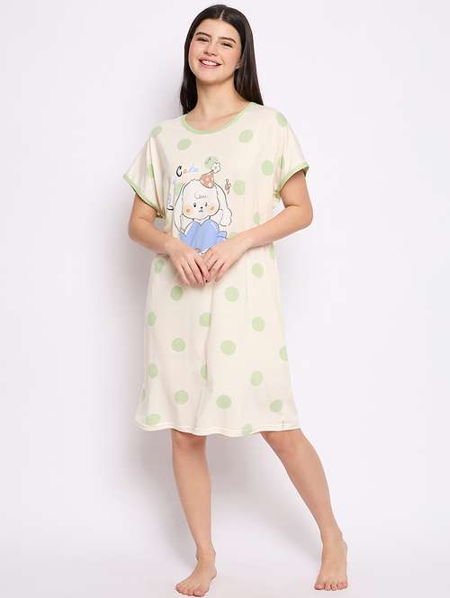 women printed round neck short sleeves sleepshirt - 21765133 - Very Small Image - 1