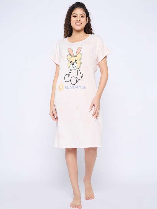 women printed round neck short sleeves sleepshirt - 21765149 - Very Small Image - 1