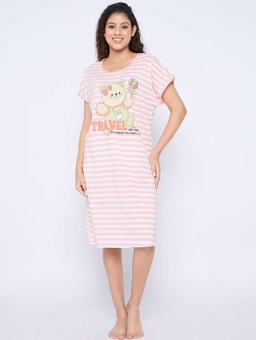 women printed round neck short sleeves sleepshirt - 21765153 - Very Small Image - 1