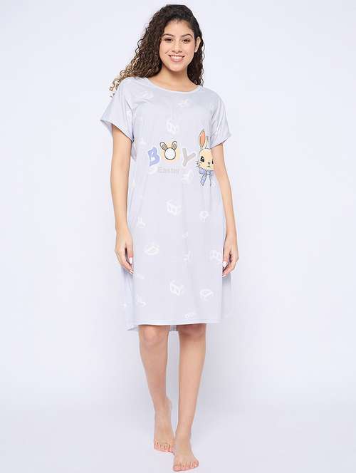 women printed round neck short sleeves sleepshirt - 21765158 - Very Small Image - 1