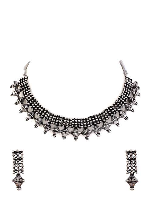 alloy silver necklace earring jewellery set - 21775511 - Very Small Image - 1