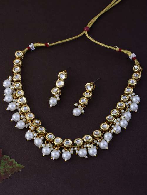 alloy gold necklace earring jewellery set - 21775530 - Very Small Image - 1