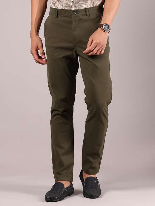 men olive solid mid rise chinos trouser - 21784586 - Very Small Image - 1