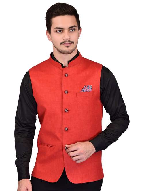 men solid mandarin neck sleeveless nehru jacket - 21785230 - Very Small Image - 1
