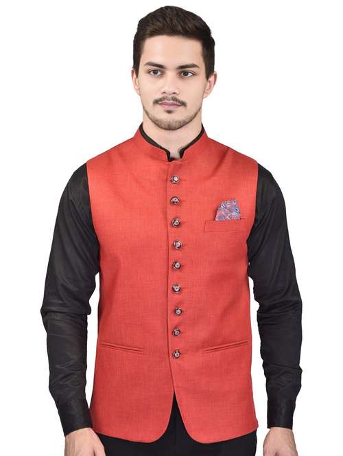 men solid mandarin neck sleeveless nehru jacket - 21785289 - Very Small Image - 1