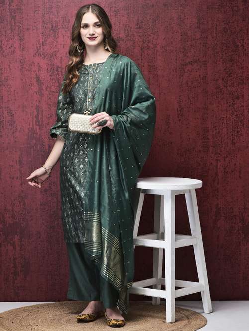 women three quarter sleeve kurta palazzo with dupatta set - 21785512 - Very Small Image - 1