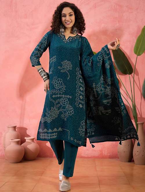 women three quarter sleeve kurta pant with dupatta set - 21785637 - Very Small Image - 1