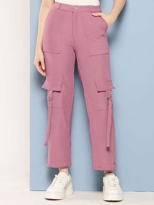 girls solid mid rise relaxed fit cargo - 21786407 - Very Small Image - 1